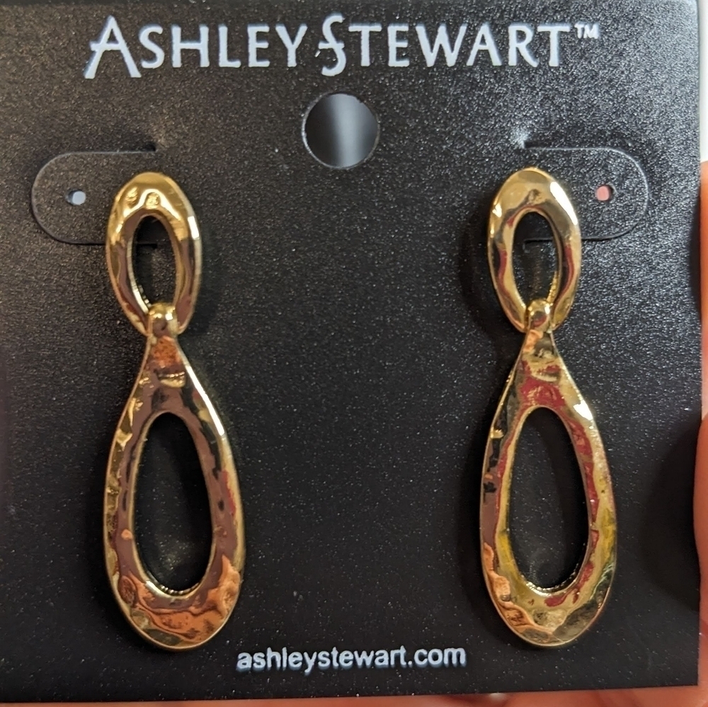 Ashley Stewart Gold Tone Modern Drop Earrings